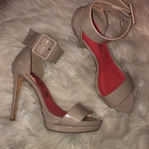 Nude open toe stiletto